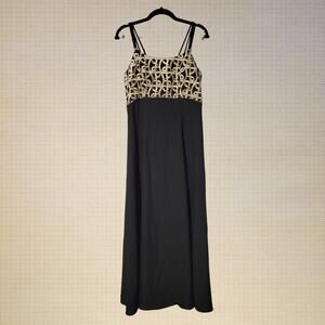 Lenovia Elegant Embroidered Evening Dress Black Triple Spaghetti Straps Large